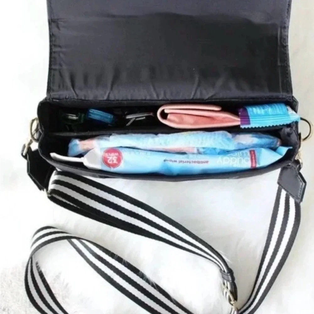 ToteSavvy Mini Crossbody Diaper Bag Changing Mat, Wipes Pocket Black NEW w Pouch